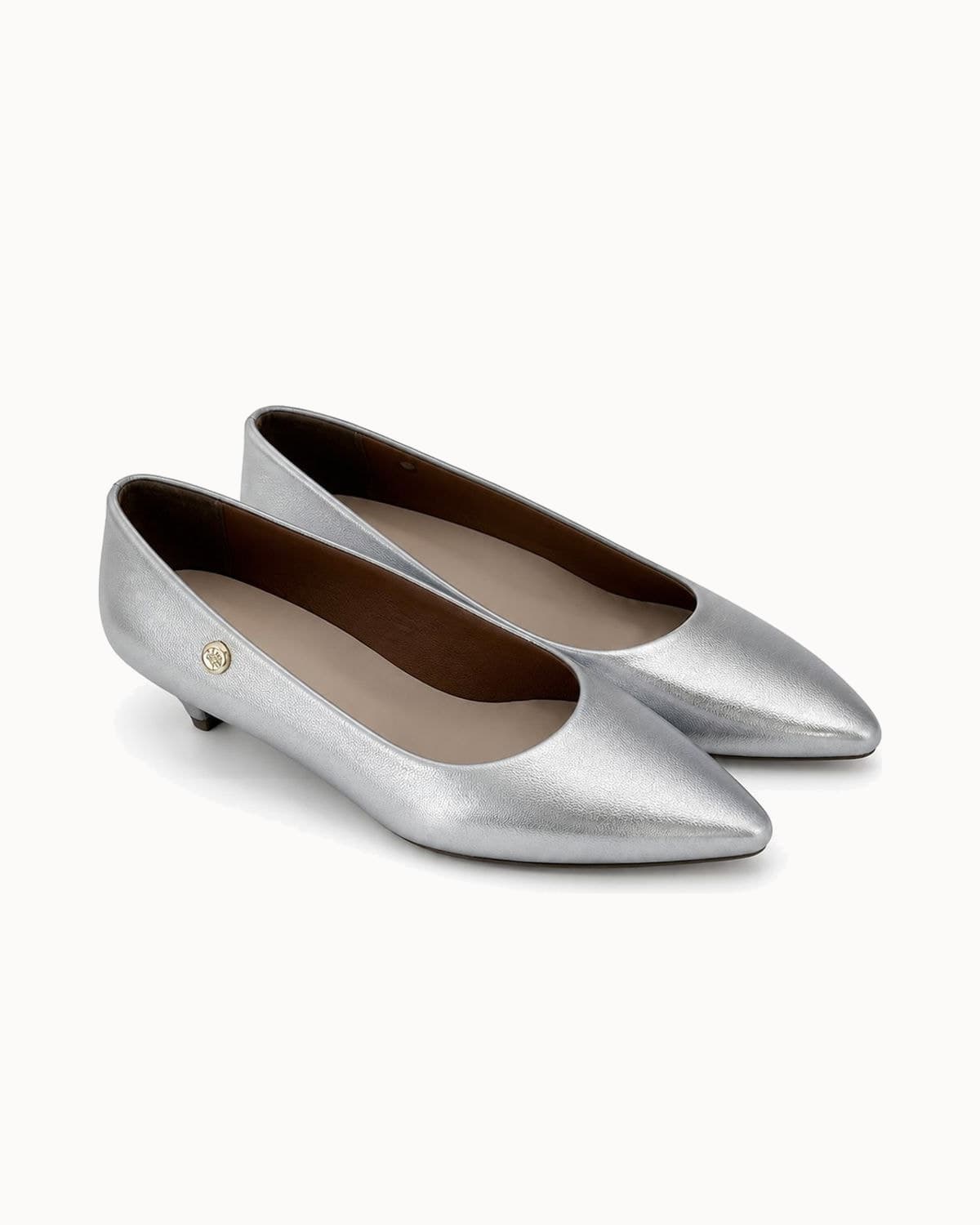 Scarpin Salto Baixo Fino Napa Prata