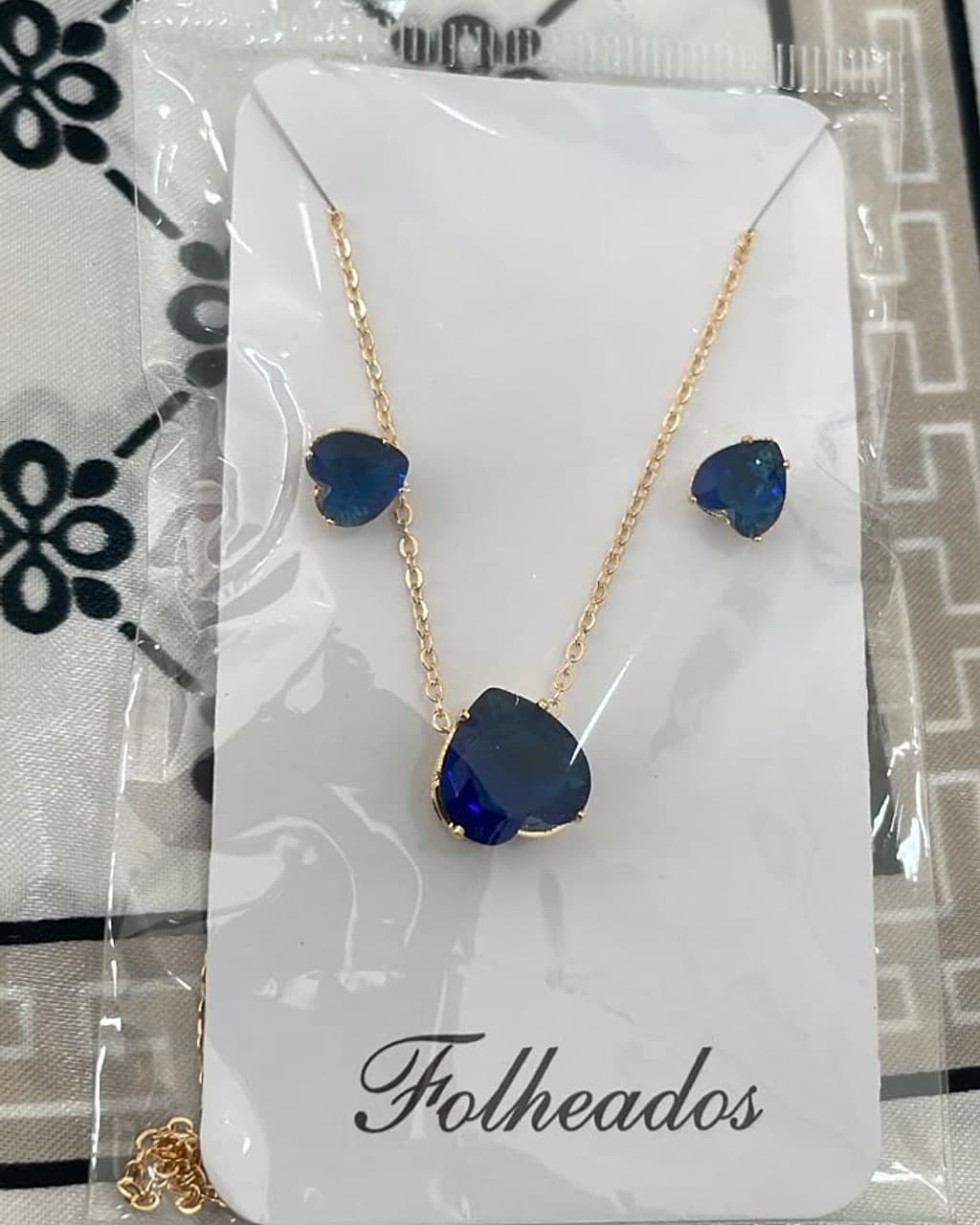 Conjunto Folheado Coração Azul