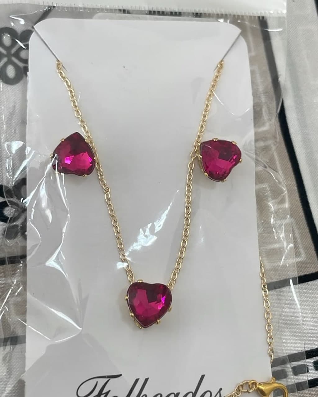 Conjunto Folheado Coração Pink