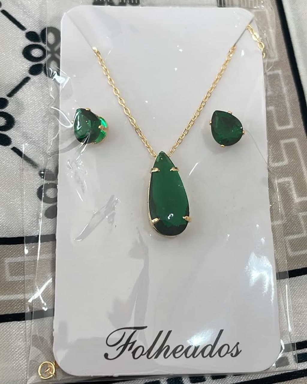 Conjunto Folheado Gota Esmeralda