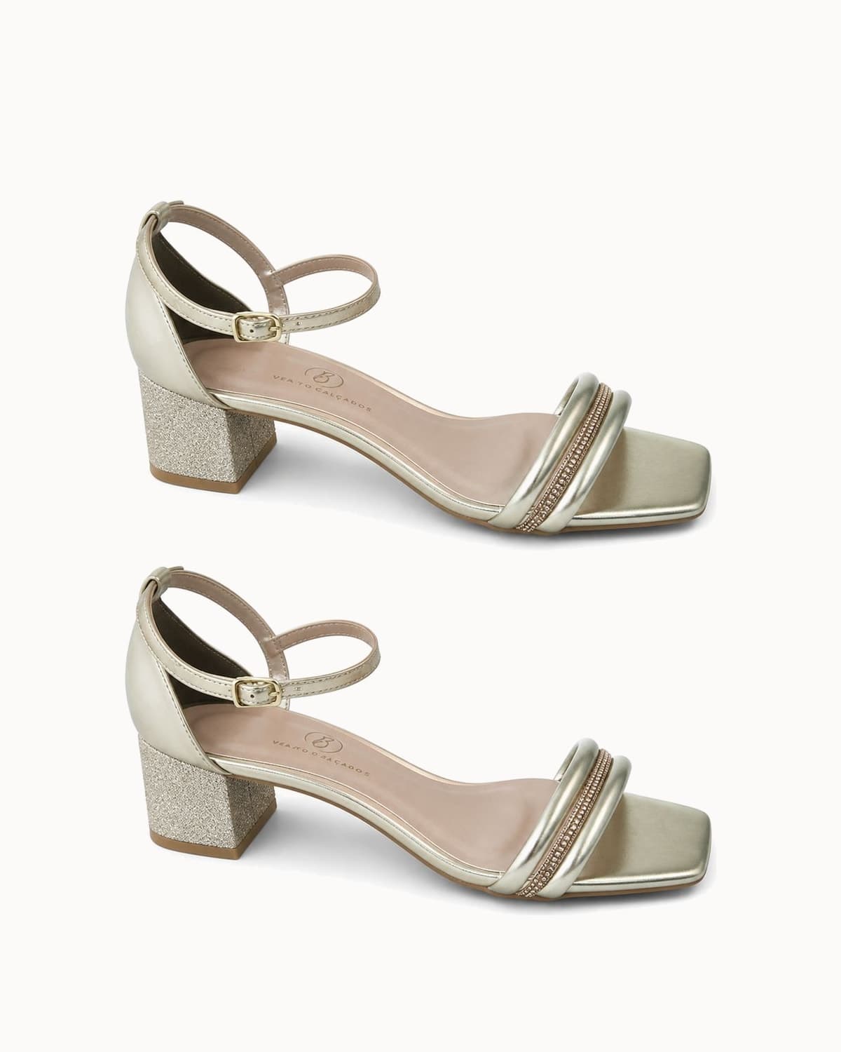 Sandália Salto Bloco Glitter Dourado