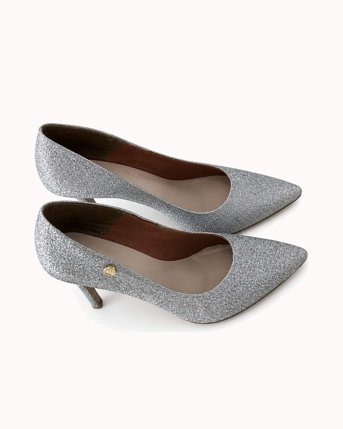Scarpin Salto Alto Glitter Prata